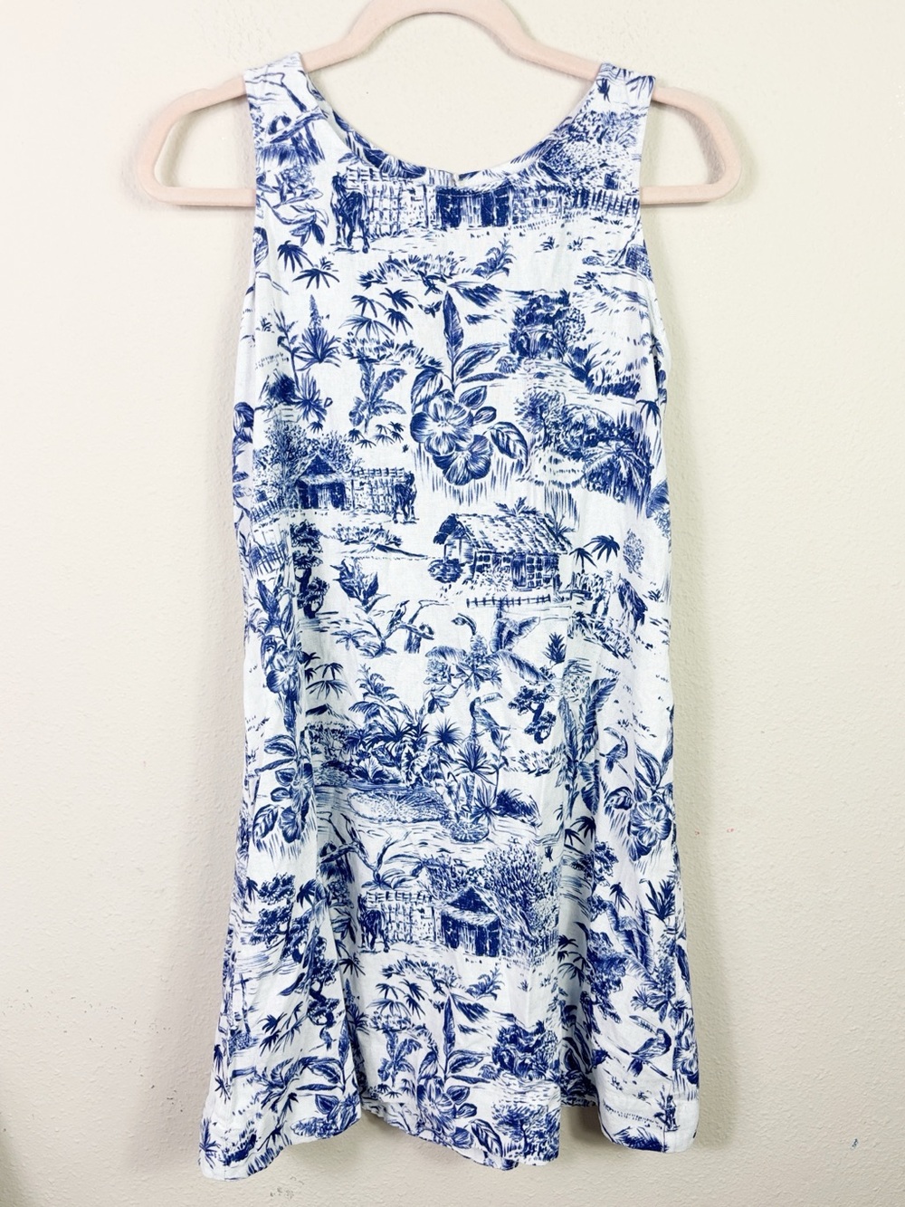 Joie Linen Dress White Blue Floral Tropical Toile Pattern sz XS